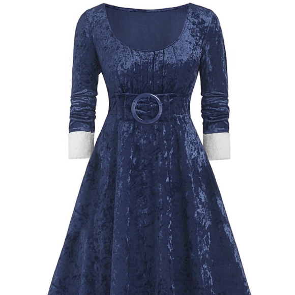 SLATE BLUE AND WHITE CRUSHED VELVET DRESS 3X - Picture 1 of 2
